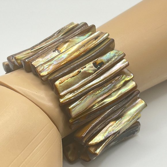 Vintage Shell Abalone Stretch Bracelet Beach Boho Brown Tones - Picture 7 of 7